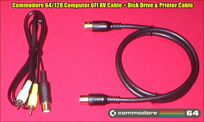6Ft AV Cable & 1541 Disk Drive Serial Cable for Commodore 64 128